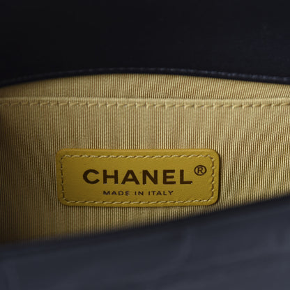 Chanel Calfskin Crocodile Embossed Graffiti Cocodile Small Boy Flap Black Gold 8 of 11