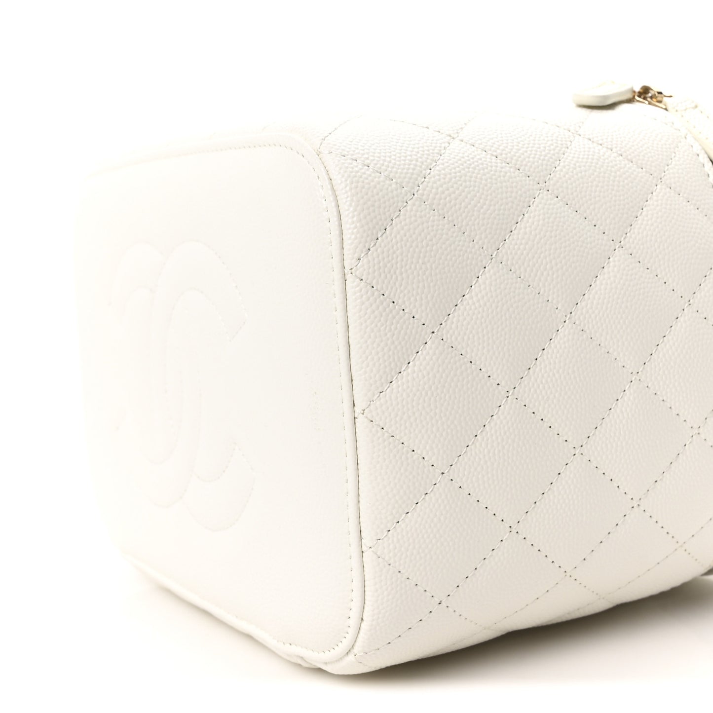 Caviar Quilted Large Vanity Pouch White