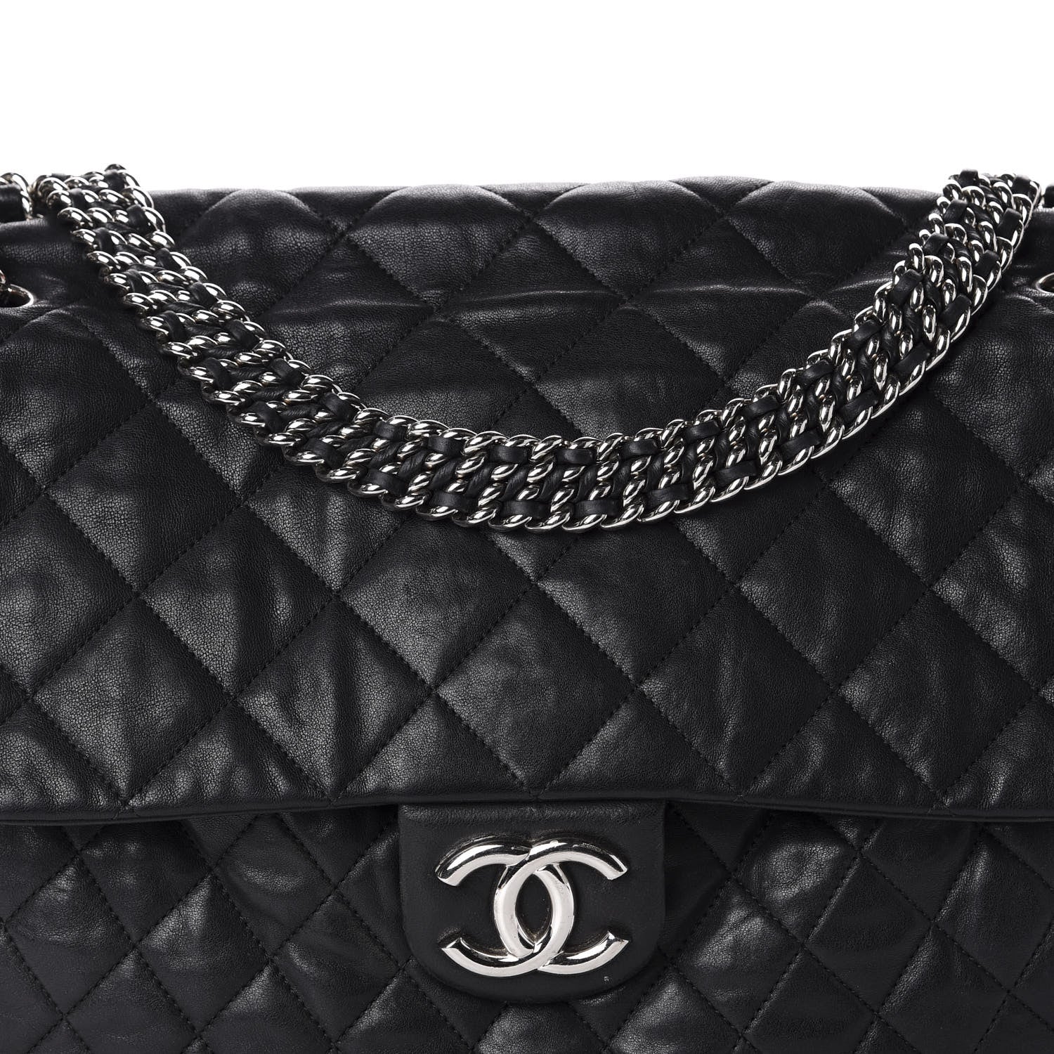 Chanel Washed Lambskin Quilted Maxi Chain Around Flap Black 11 of 12
