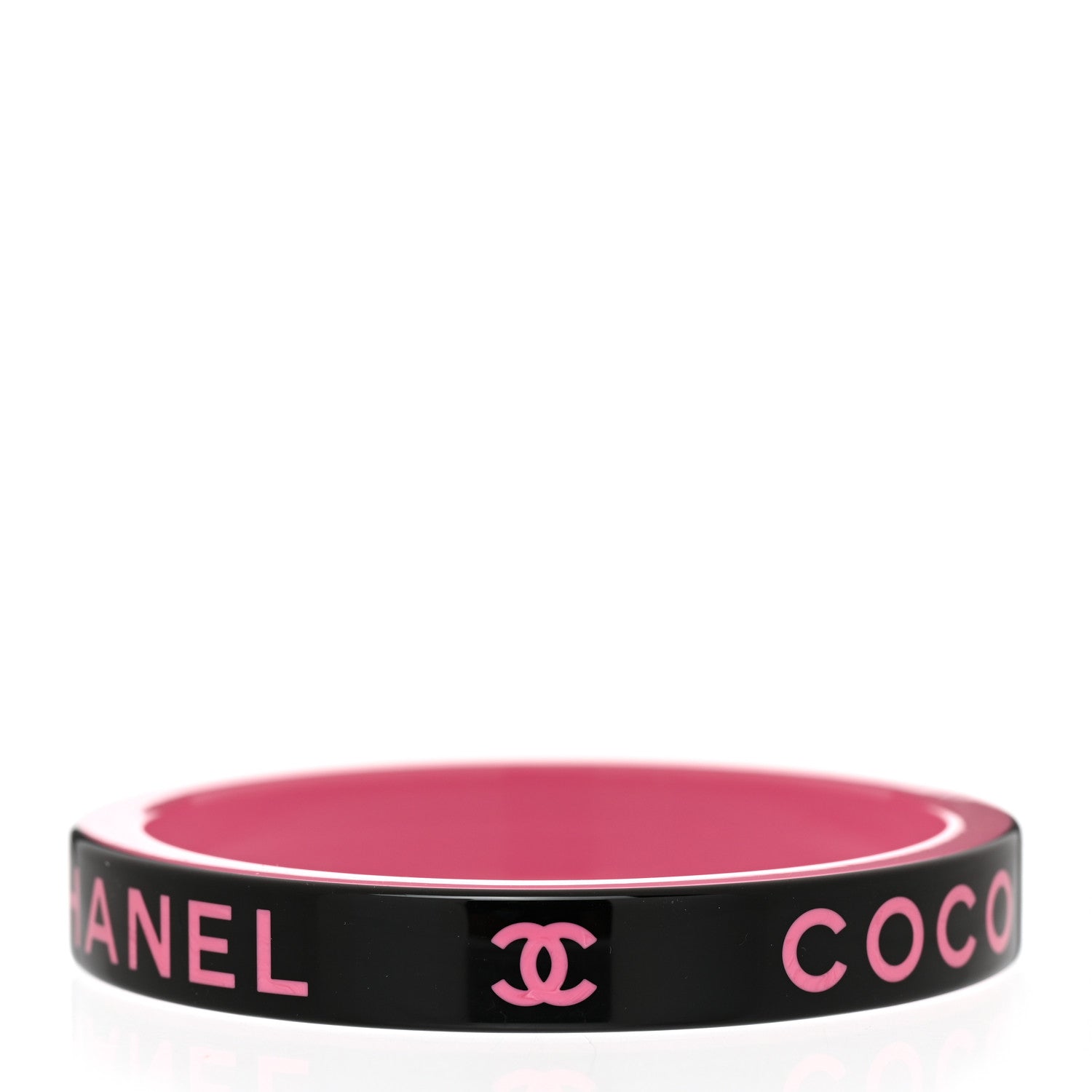 Chanel Resin Logo Bangle Bracelet Pink Black 3 of 5