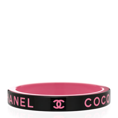 Chanel Resin Logo Bangle Bracelet Pink Black 3 of 5