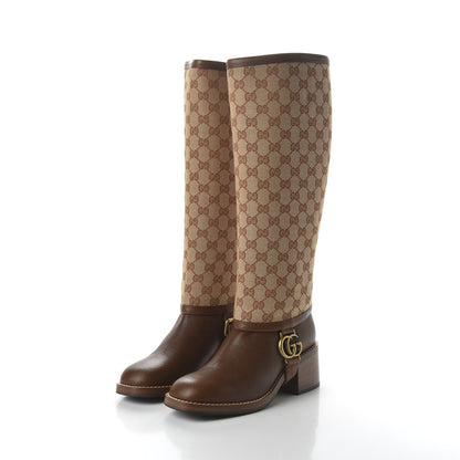 Gucci GG Monogram Calfskin Lola Tall Boots 38 Beige Ruggine Cuir 3 of 8