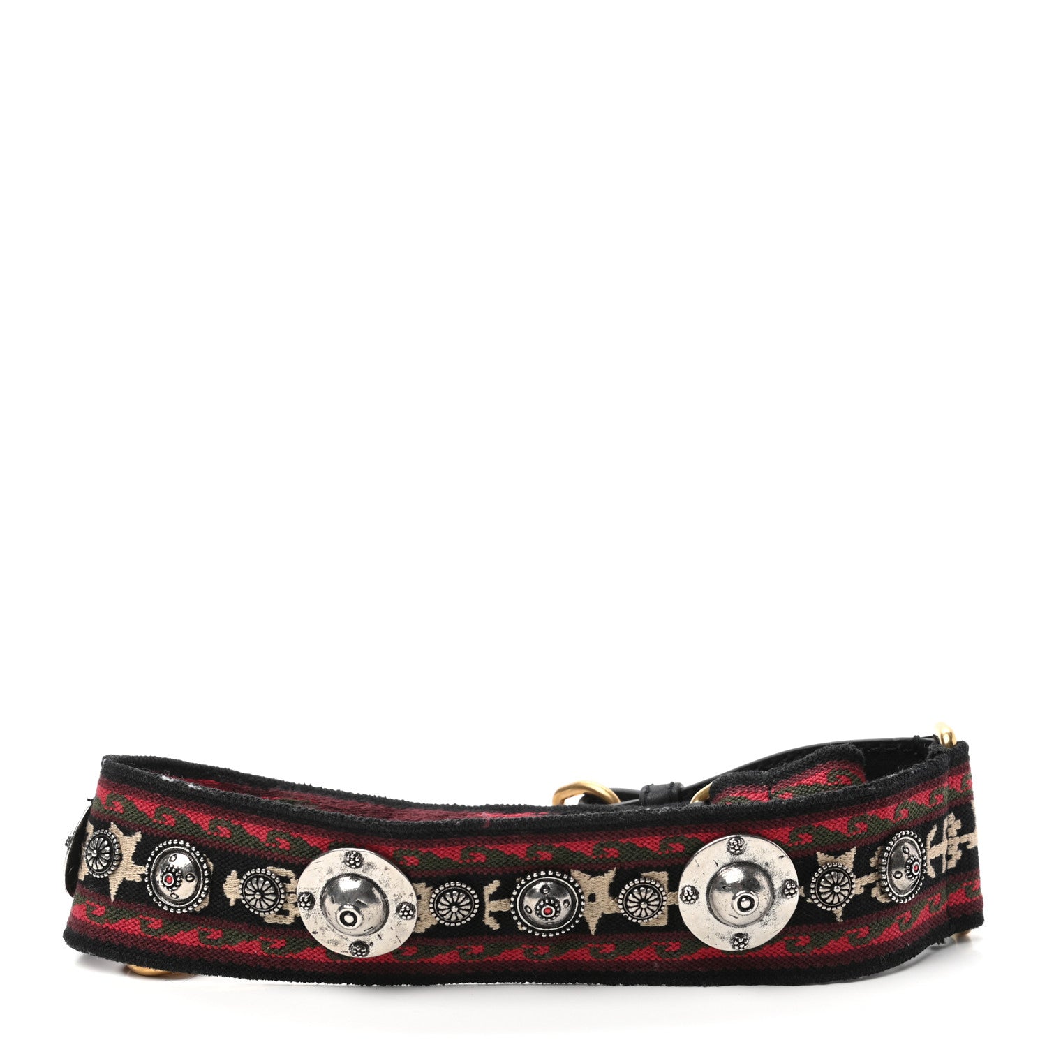 Christian Dior Canvas Embroidered Studded Bohemian Shoulder Strap Red 2 of 4