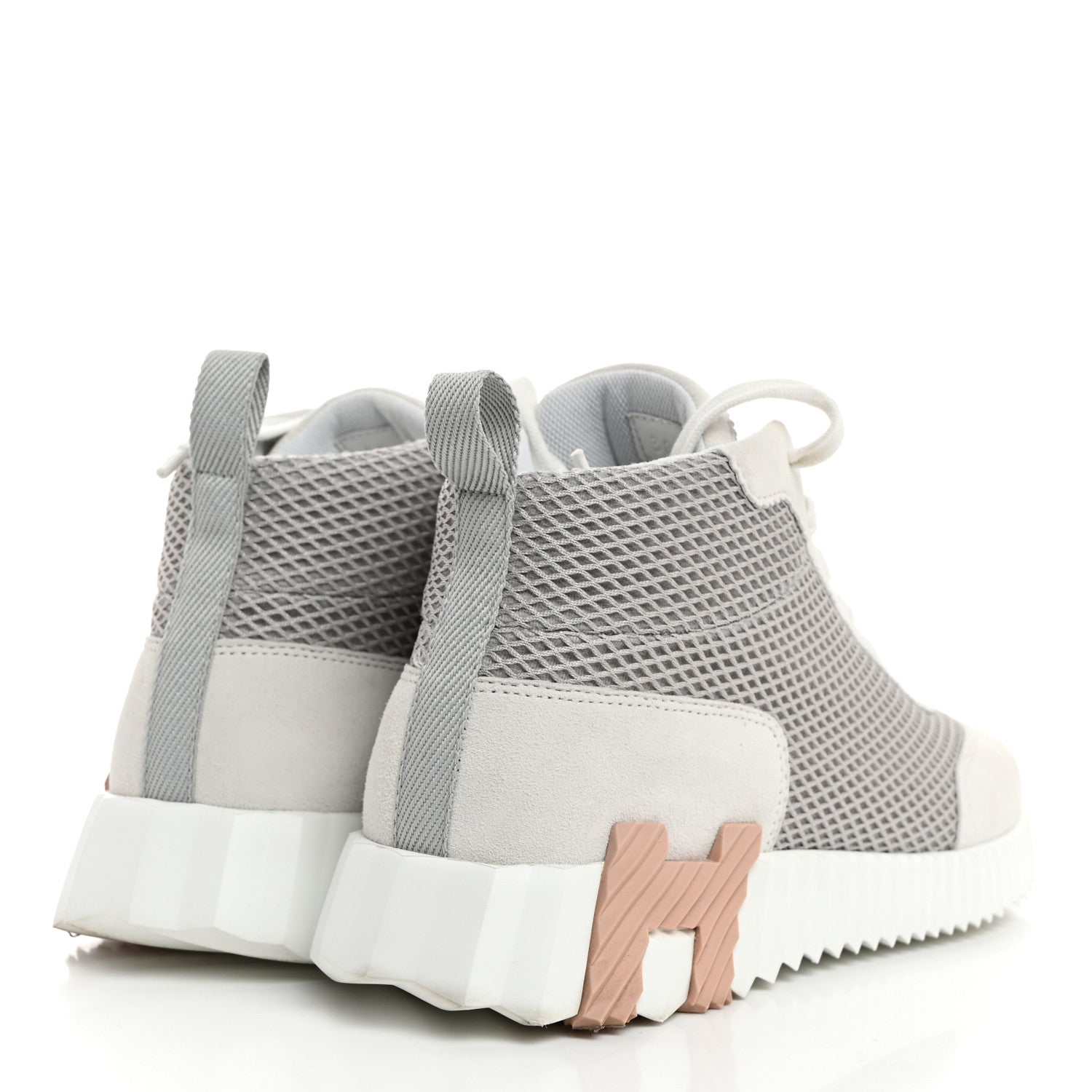 Hermes Goatskin Suede Mesh Hip-Hop High Top Sneakers 38 Gris Lulea White 4 of 8