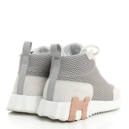 Hermes Goatskin Suede Mesh Hip-Hop High Top Sneakers 38 Gris Lulea White 4 of 8
