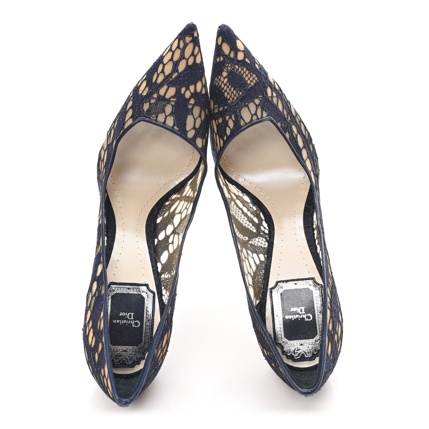 Calfskin Mesh Lace Pumps 36 Marine Blu