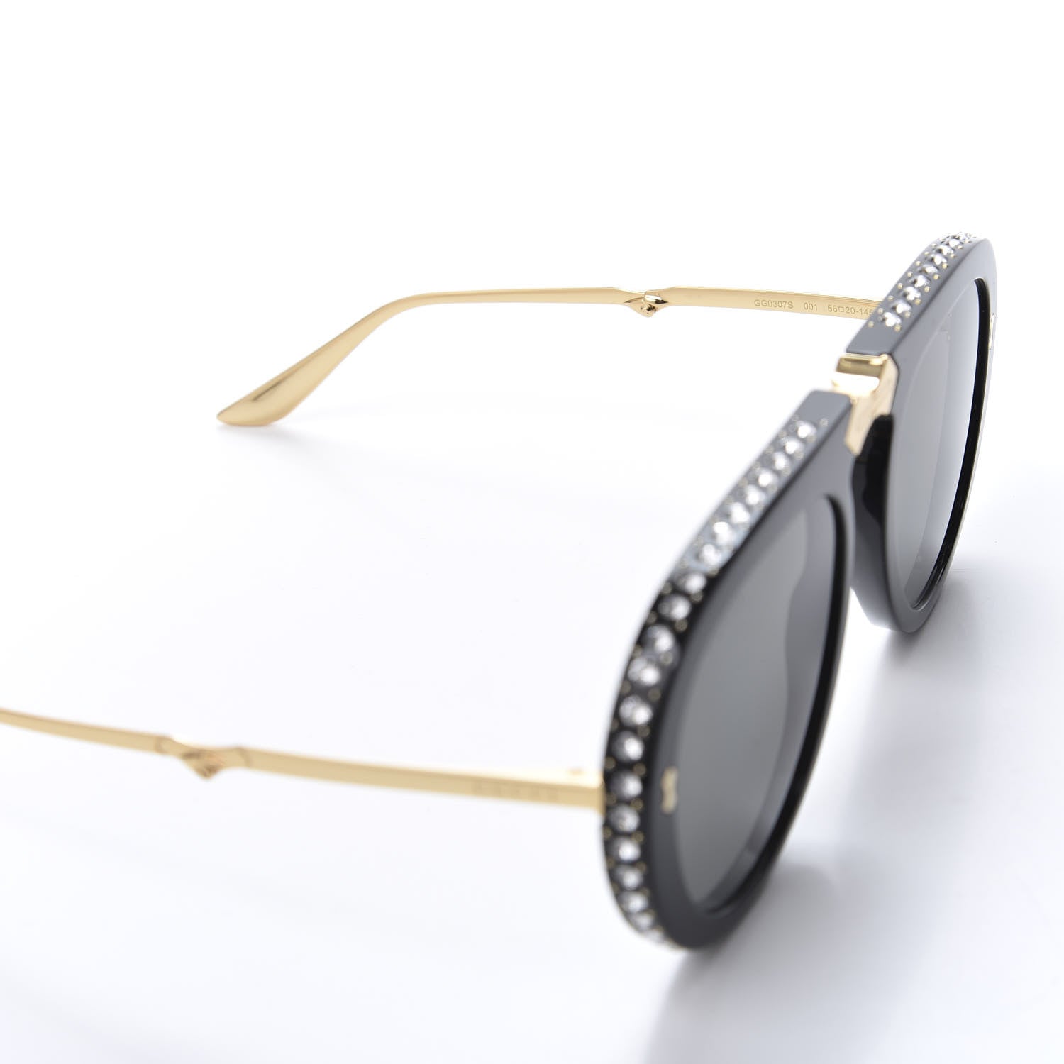 Gucci Acetate Crystal Foldable Aviator Sunglasses GG0307S Black 6 of 8