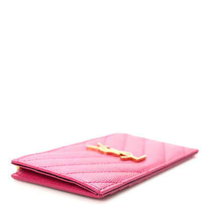 Saint Laurent Grain De Poudre Matelasse Chevron Monogram Fragments Zippered Card Case Fresh Fuxia 4 of 10