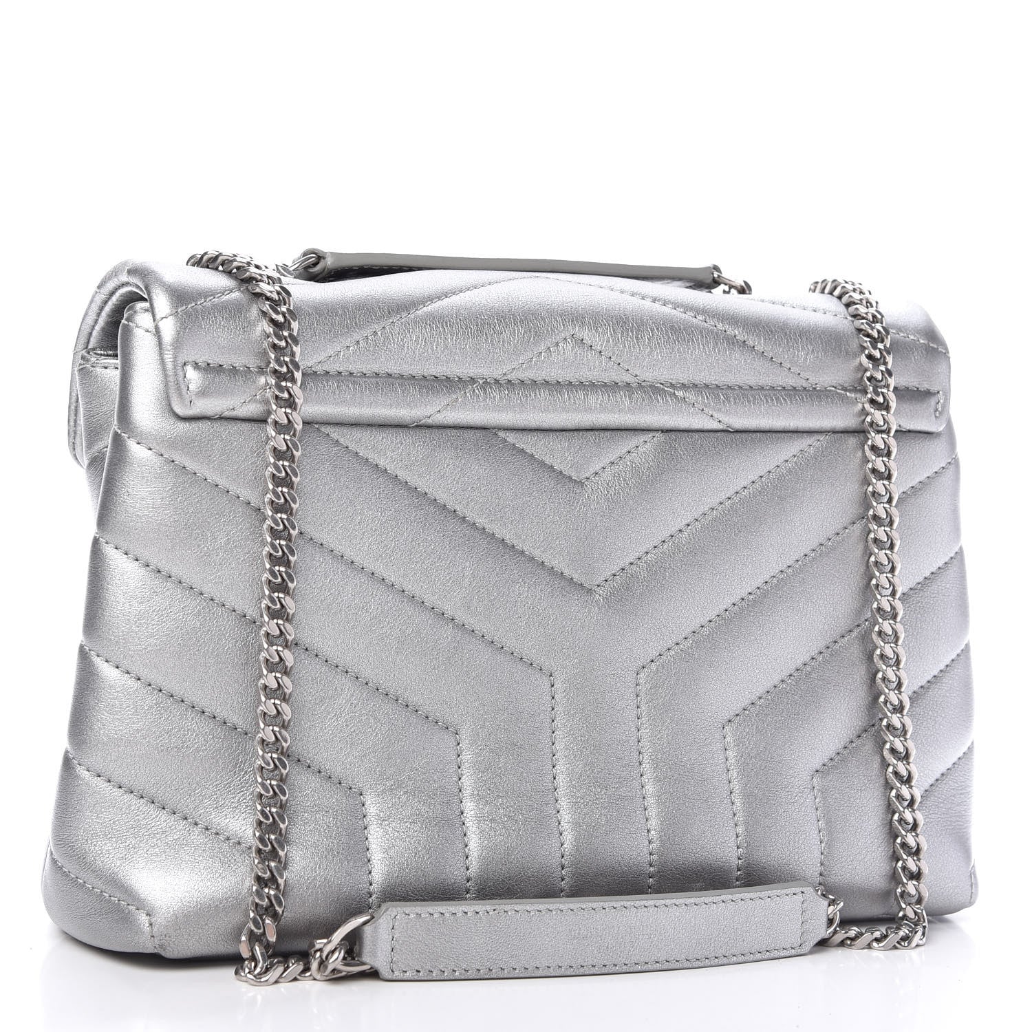 Saint Laurent Metallic Calfskin Y Quilted Monogram Small Loulou Chain Satchel Silver 3 of 10