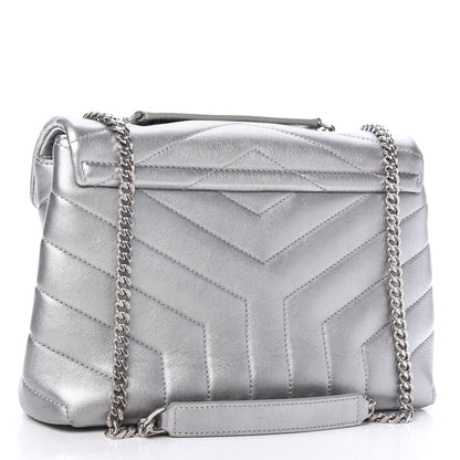 Saint Laurent Metallic Calfskin Y Quilted Monogram Small Loulou Chain Satchel Silver 3 of 10