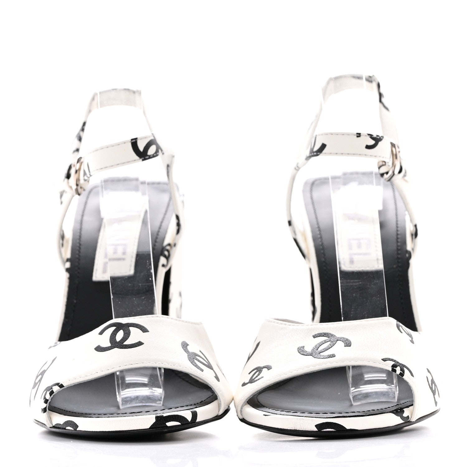 Chanel Printed Lambskin CC Sandals 38 White Black 2 of 13