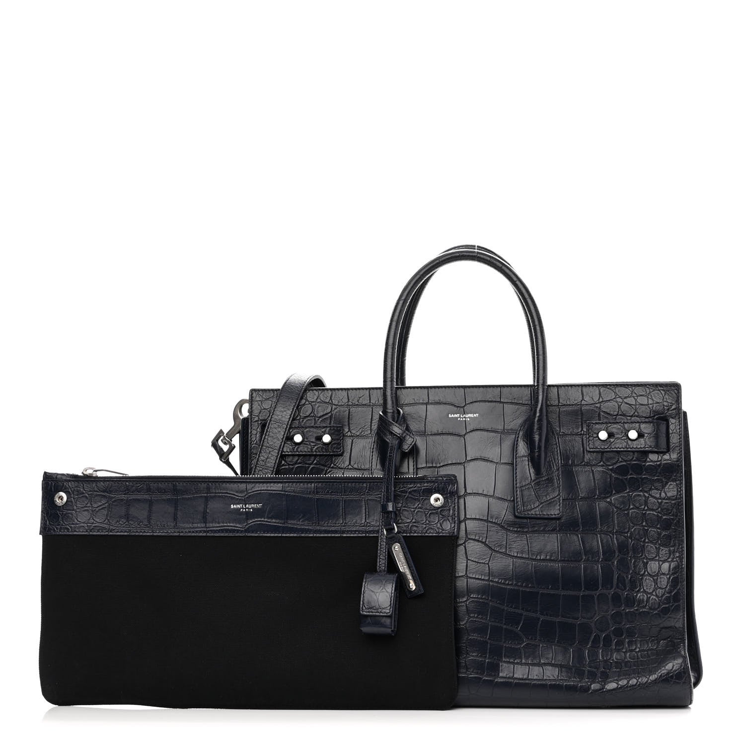 Saint Laurent Calfskin Crocodile Embossed Medium Souple Sac De Jour Medium Blue 1 of 10