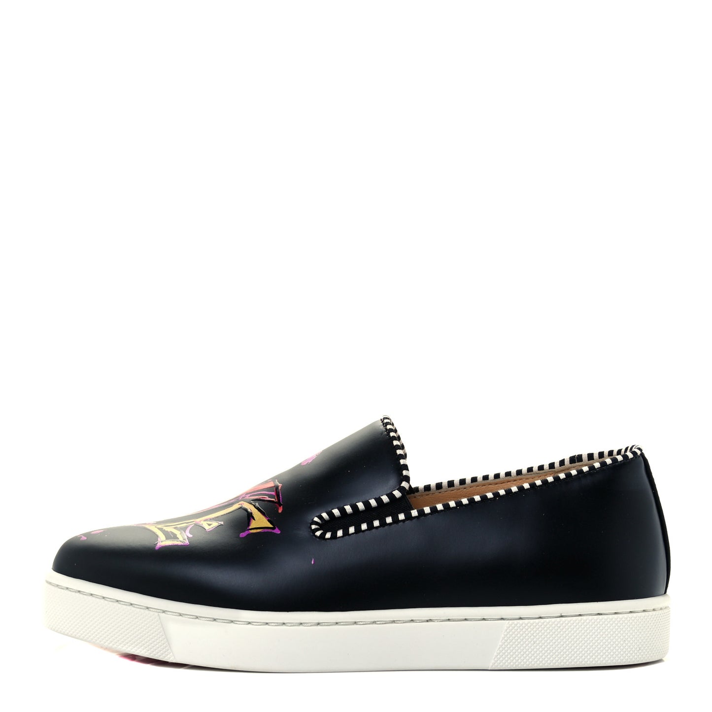 Calfskin Womens Loubi Love Flat Sneakers 35.5 Black Multicolor