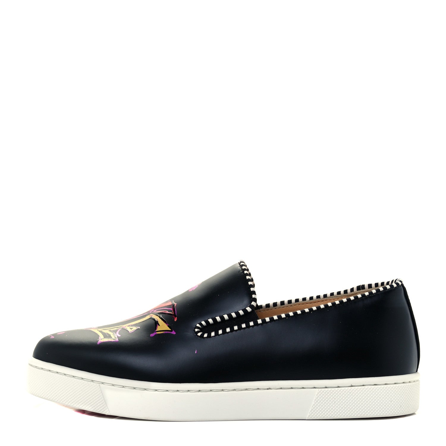Christian Louboutin Calfskin Womens Loubi Love Flat Sneakers 35.5 Black Multicolor 1 of 13