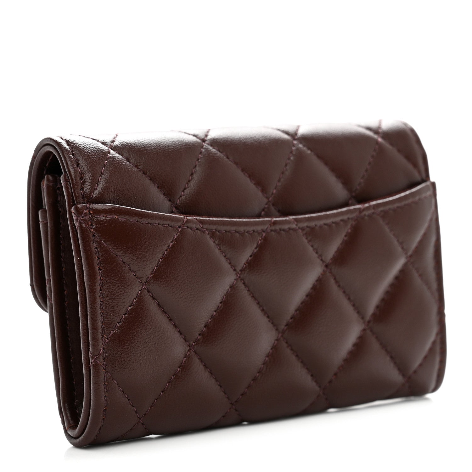 Chanel Lambskin Quilted Flap Card Holder Wallet Dark Brown 3 of 9