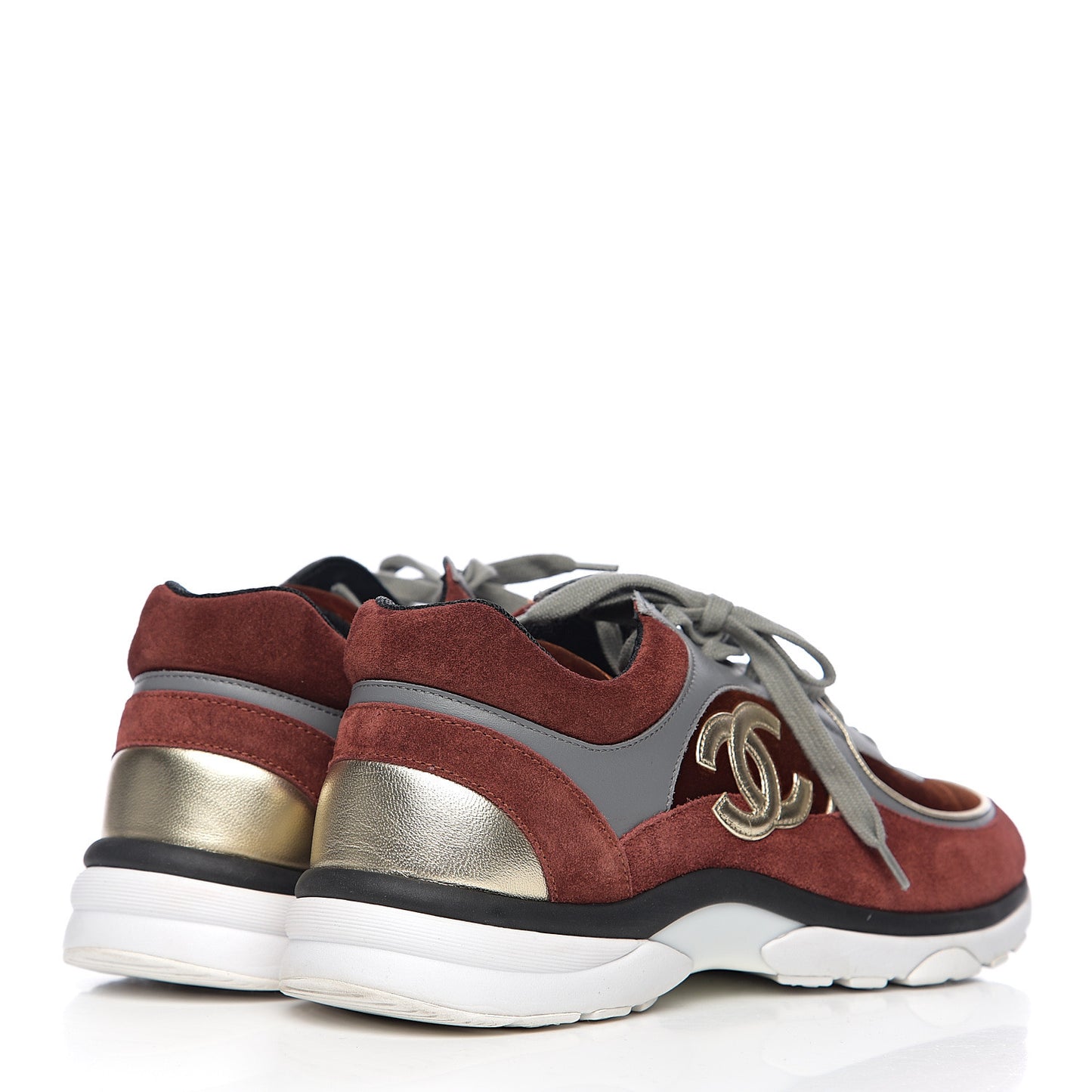 Suede Velvet Lambskin CC Sneakers 40 Burgundy Grey
