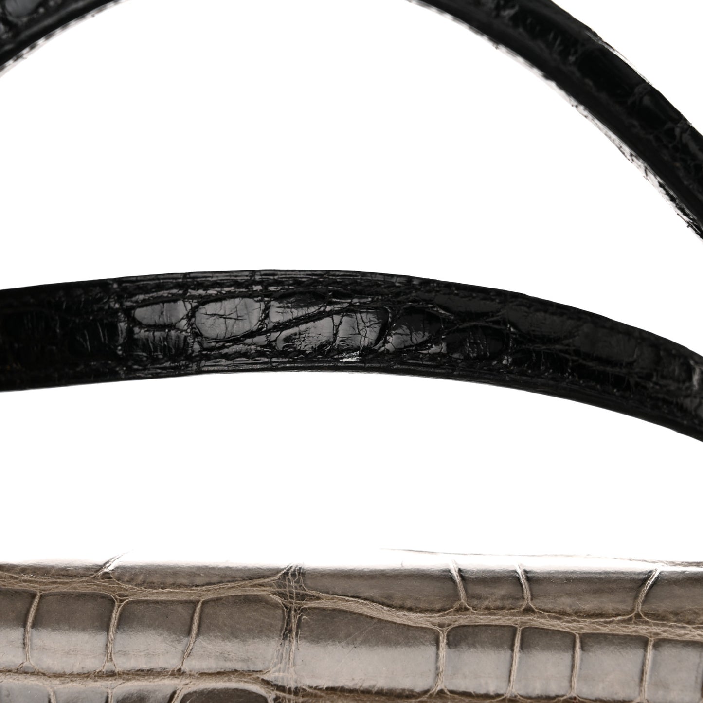 Shiny Alligator Kelly Sellier 32 Miel Gris Fonce Black