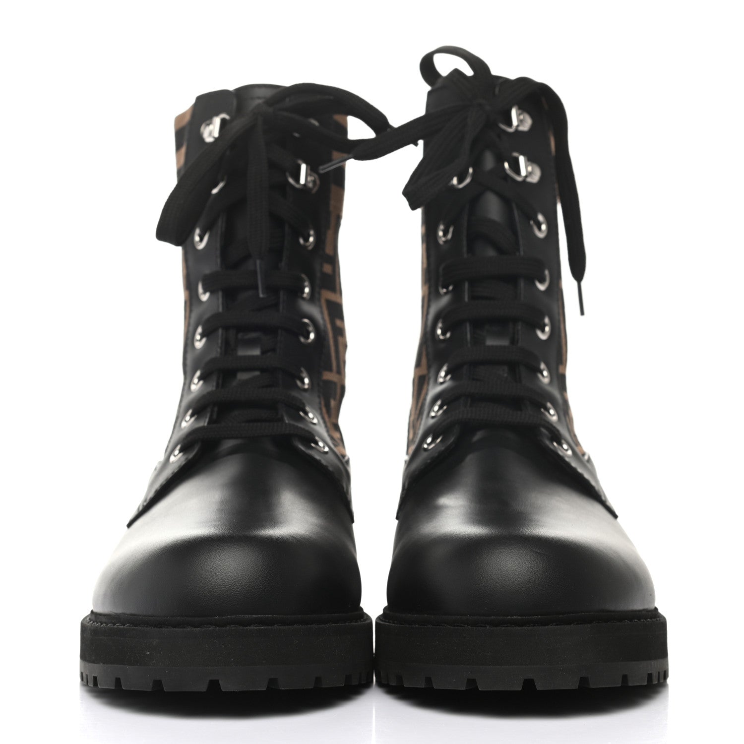 Fendi Vitello Jersey Fabric FF Mens Biker Boots 8 Black Tobacco 2 of 6