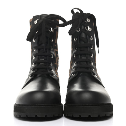 Fendi Vitello Jersey Fabric FF Mens Biker Boots 8 Black Tobacco 2 of 6