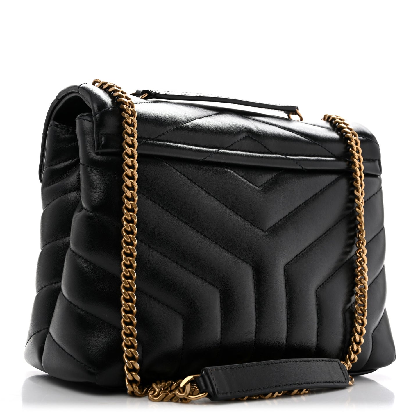 Calfskin Y Quilted Monogram Small Loulou Chain Satchel Black