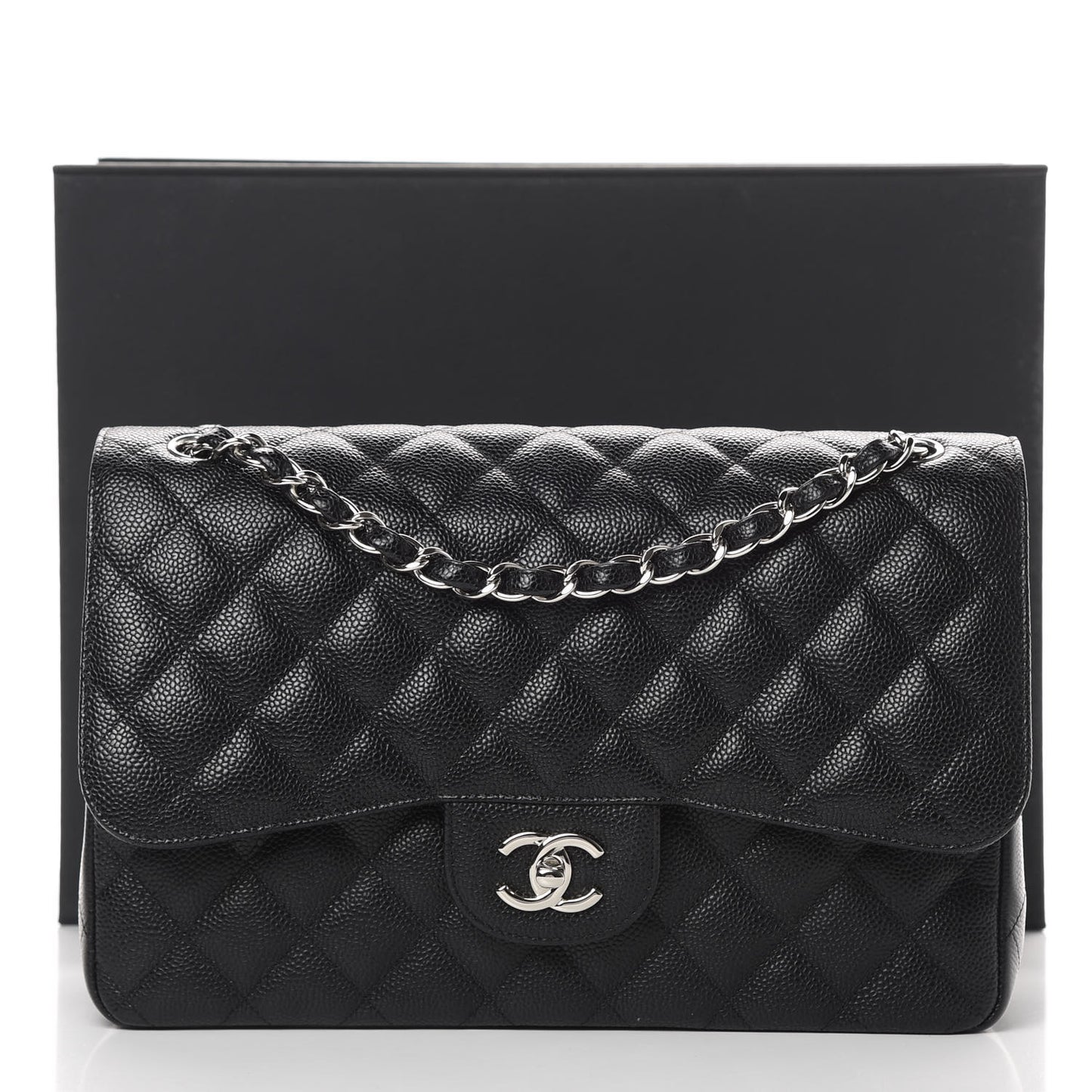 Caviar Quilted Jumbo Double Flap Black