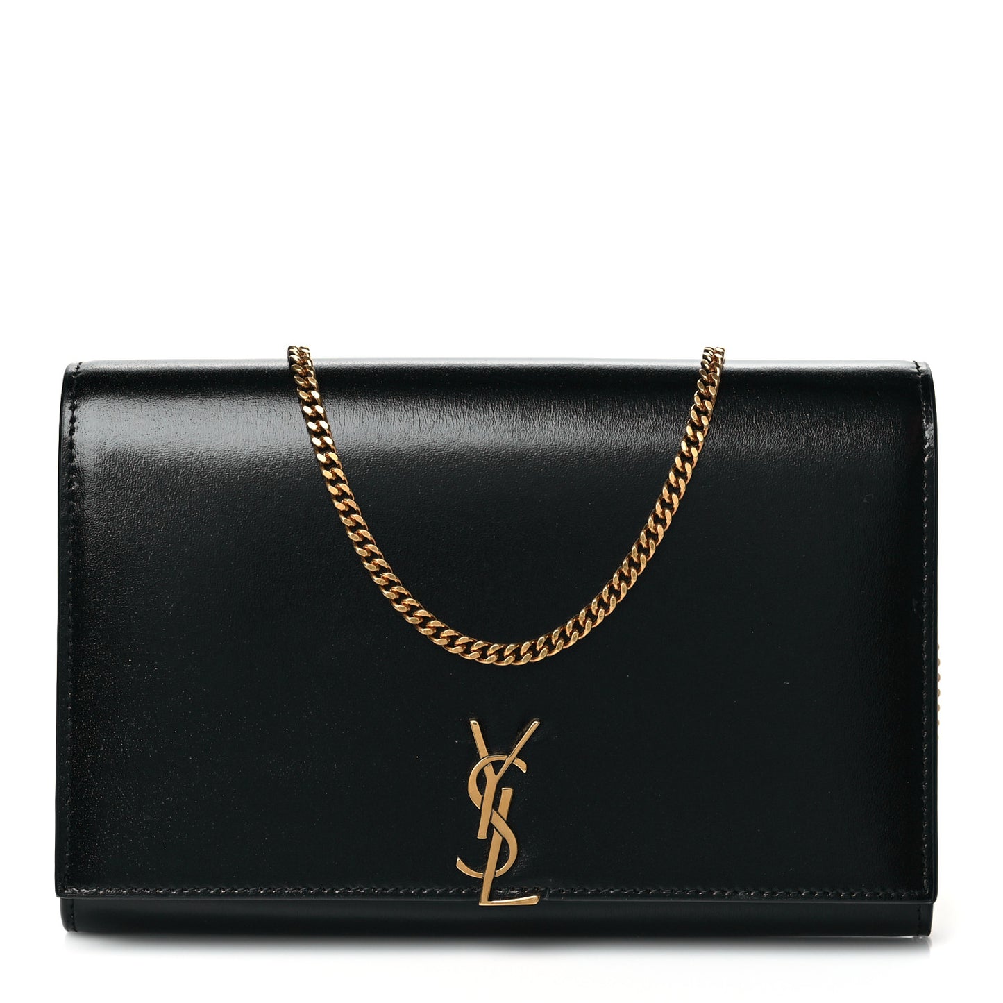 Glossy Calfskin Monogram Chain Wallet Black