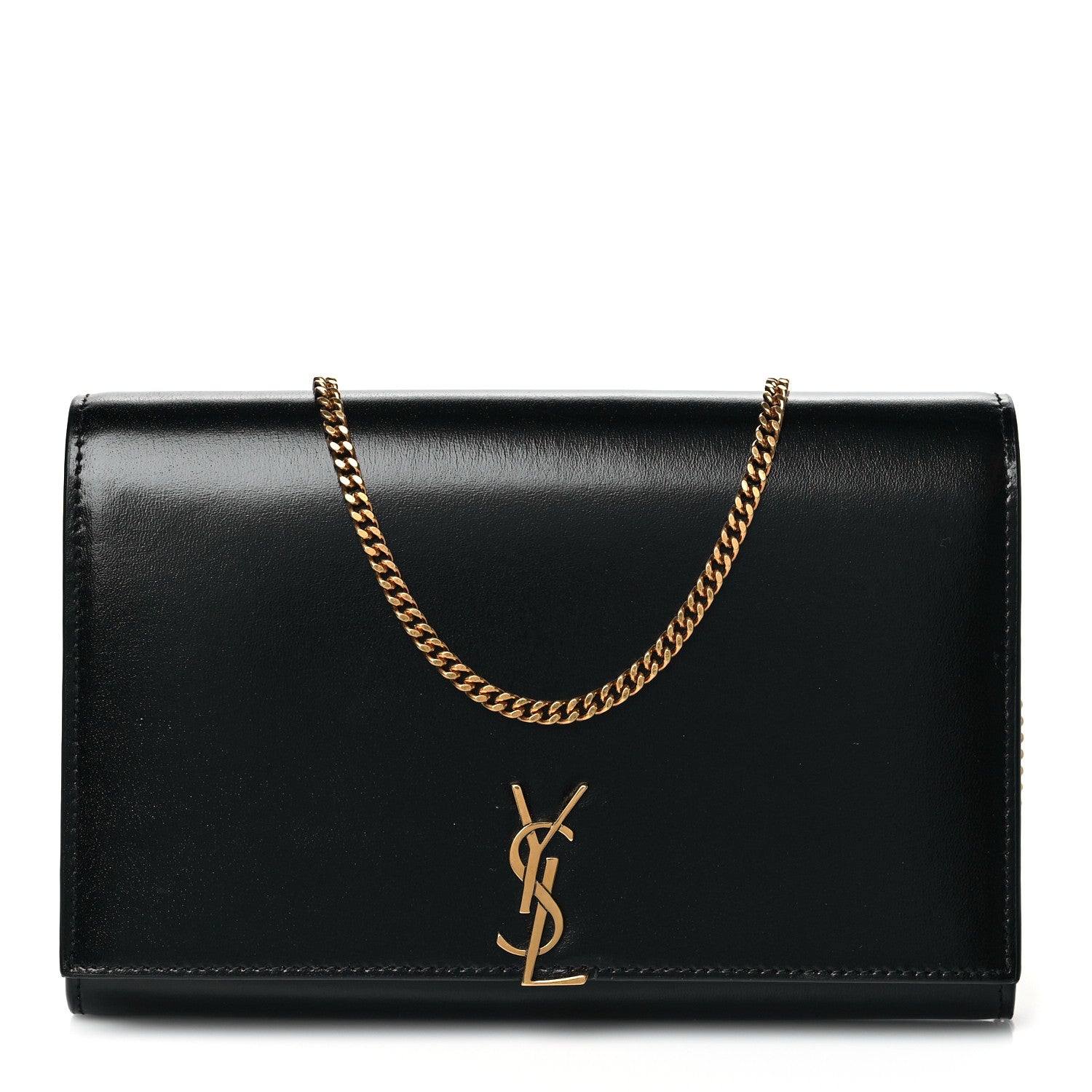 Saint Laurent Glossy Calfskin Monogram Chain Wallet Black 1 of 10