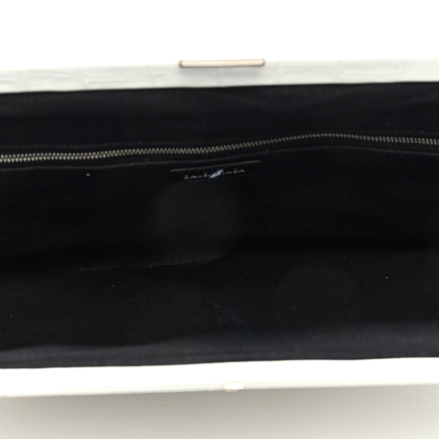 Shiny Supple Calfskin Logo Crocodile Embossed XL Cloud Clutch White