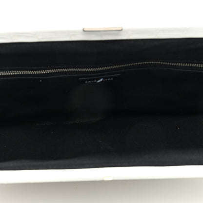 Balenciaga Shiny Supple Calfskin Logo Crocodile Embossed XL Cloud Clutch White 5 of 8