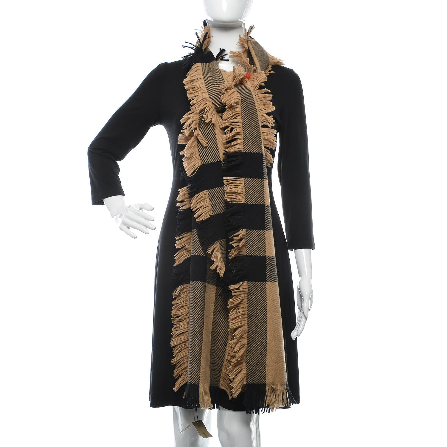 Burberry Wool Half Mega Check Fringe Scarf Camel 2 of 5