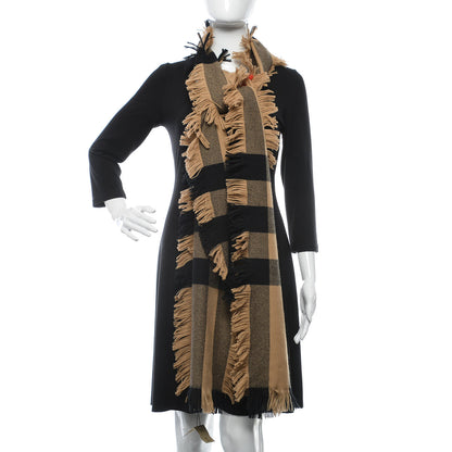 Burberry Wool Half Mega Check Fringe Scarf Camel 2 of 5