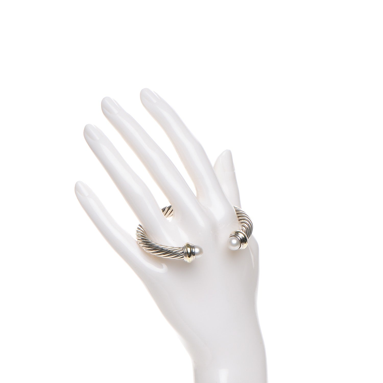 David Yurman Sterling Silver 14K Yellow Gold Pearl 7mm Cable Classics Bracelet 2 of 5