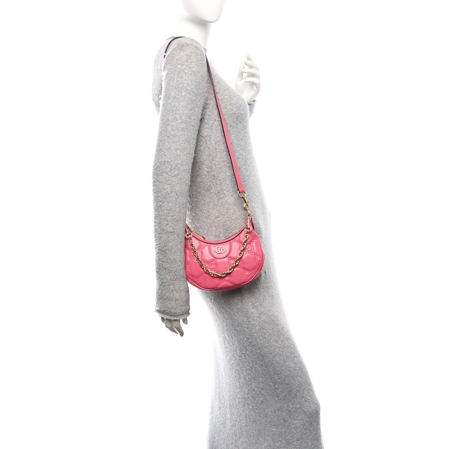 Calfskin GG Matelasse Mini Hobo Shoulder Bag Pink