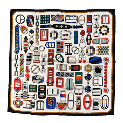 Hermes Cashmere Silk Carre En Boucles Shawl 90 White Black Multicolor 1 of 3