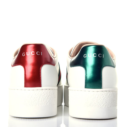 Gucci Calfskin Web Bee Embroidered Womens Ace Platform Sneakers 39 White 5 of 9