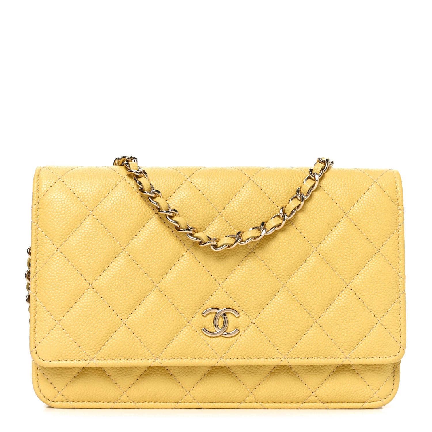 Chanel Caviar Quilted Wallet on Chain WOC Yellow 1 of 12