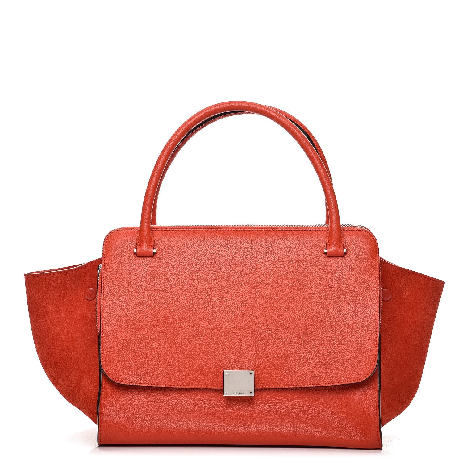 Celine Drummed Calfskin Suede Double Zip Trapeze Vermillion 1 of 7