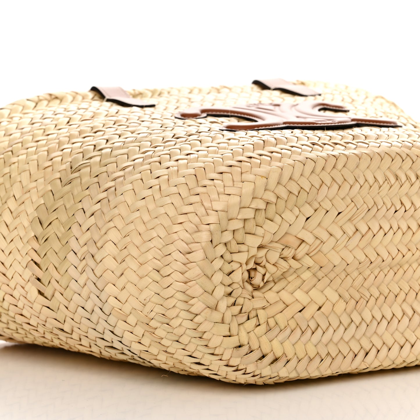 Raffia Calfskin Triomphe Medium Panier Tan