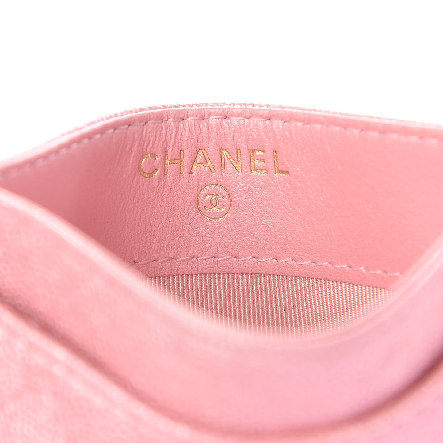 Iridescent Caviar Quilted Card Holder Rose Pink