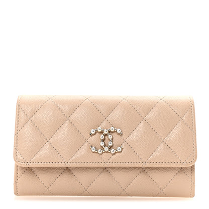 Chanel Caviar Pearl Quilted Coco Candy Wallet Beige 1 of 9
