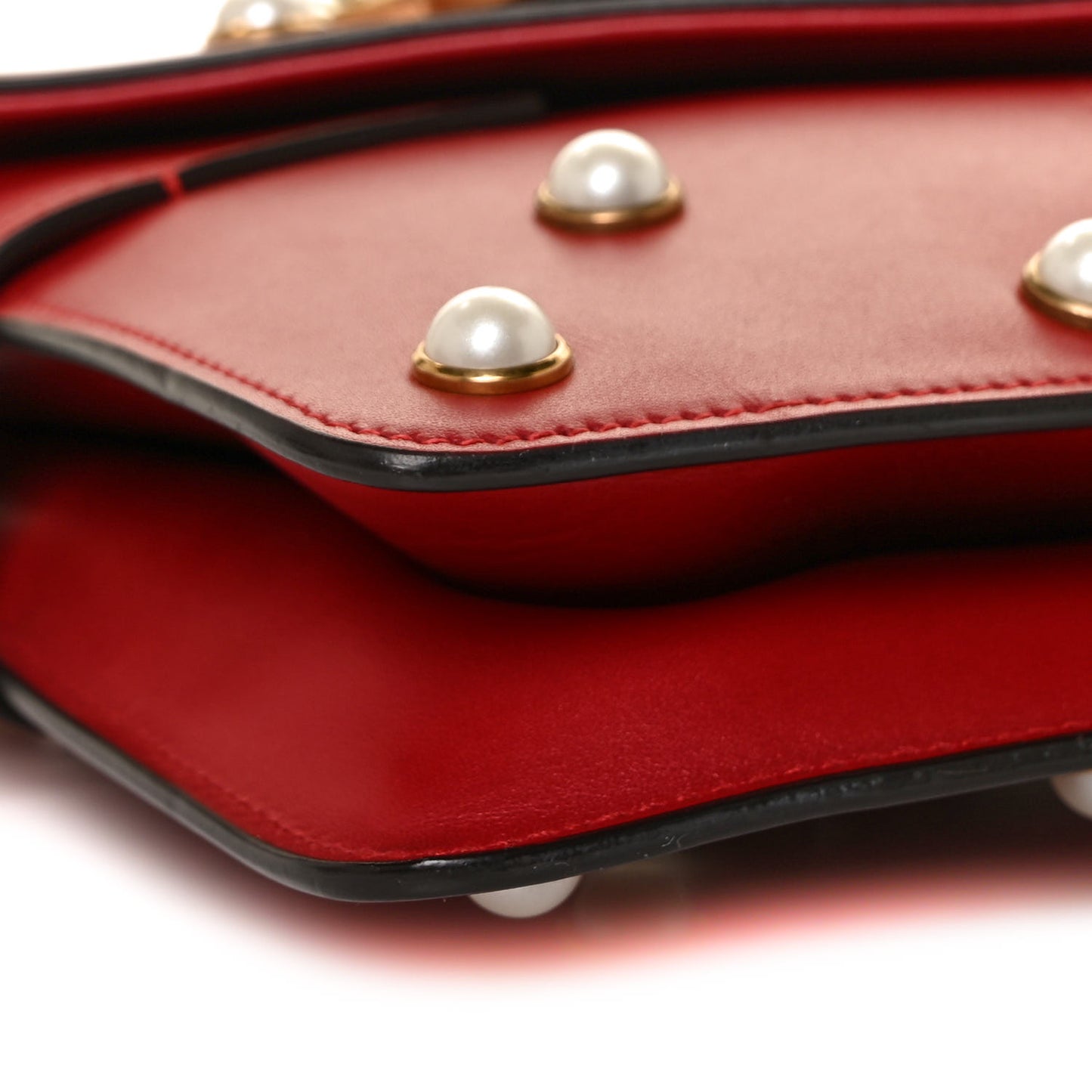 Calfskin Pearl Queen Margaret Studded Mini Broadway Bag Red