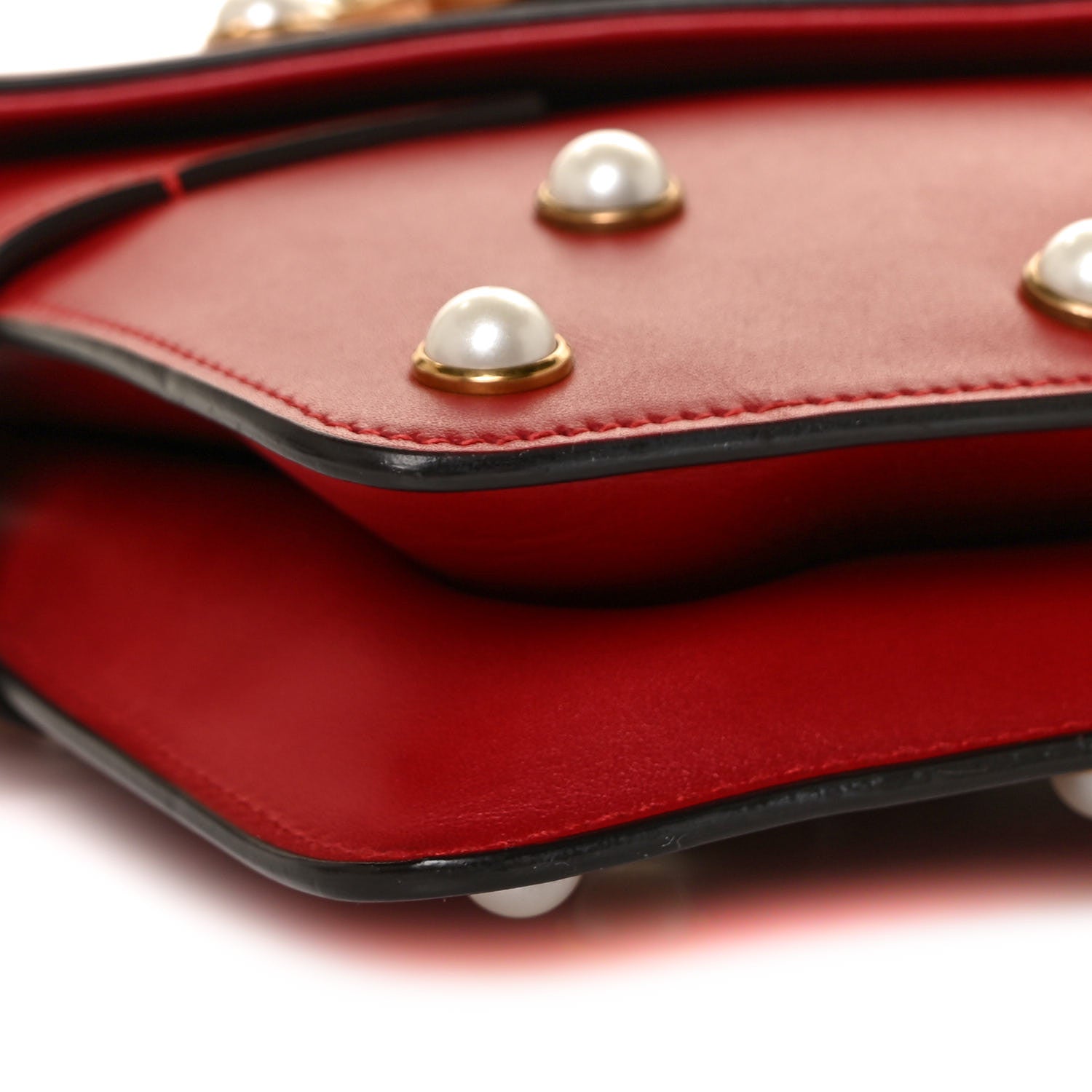 Gucci Calfskin Pearl Queen Margaret Studded Mini Broadway Bag Red 10 of 12