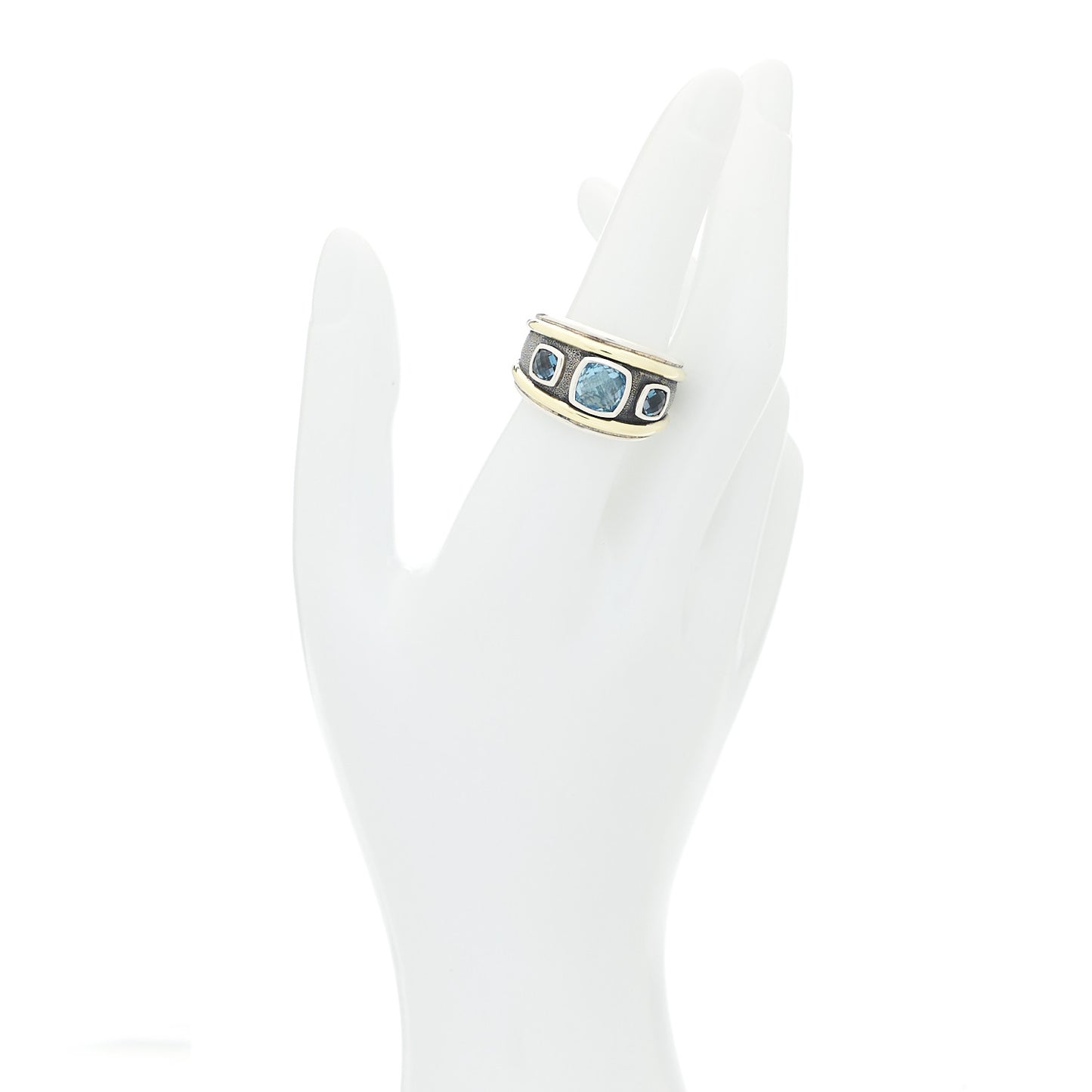 Sterling Silver 14K Yellow Gold Blue Topaz Renaissance Ring 53 6.5