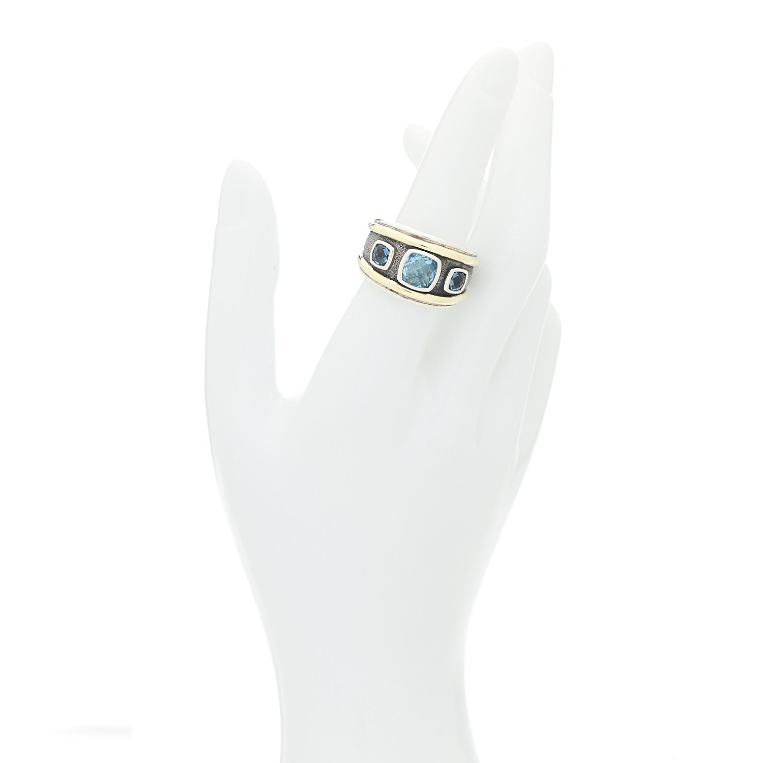 David Yurman Sterling Silver 14K Yellow Gold Blue Topaz Renaissance Ring 53 6.5 2 of 4