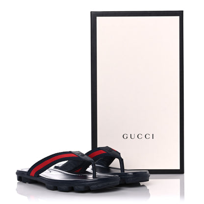 Gucci Nylon Calfskin Web Mens Cleat Sole Thong Sandals 5.5 Navy 10 of 10