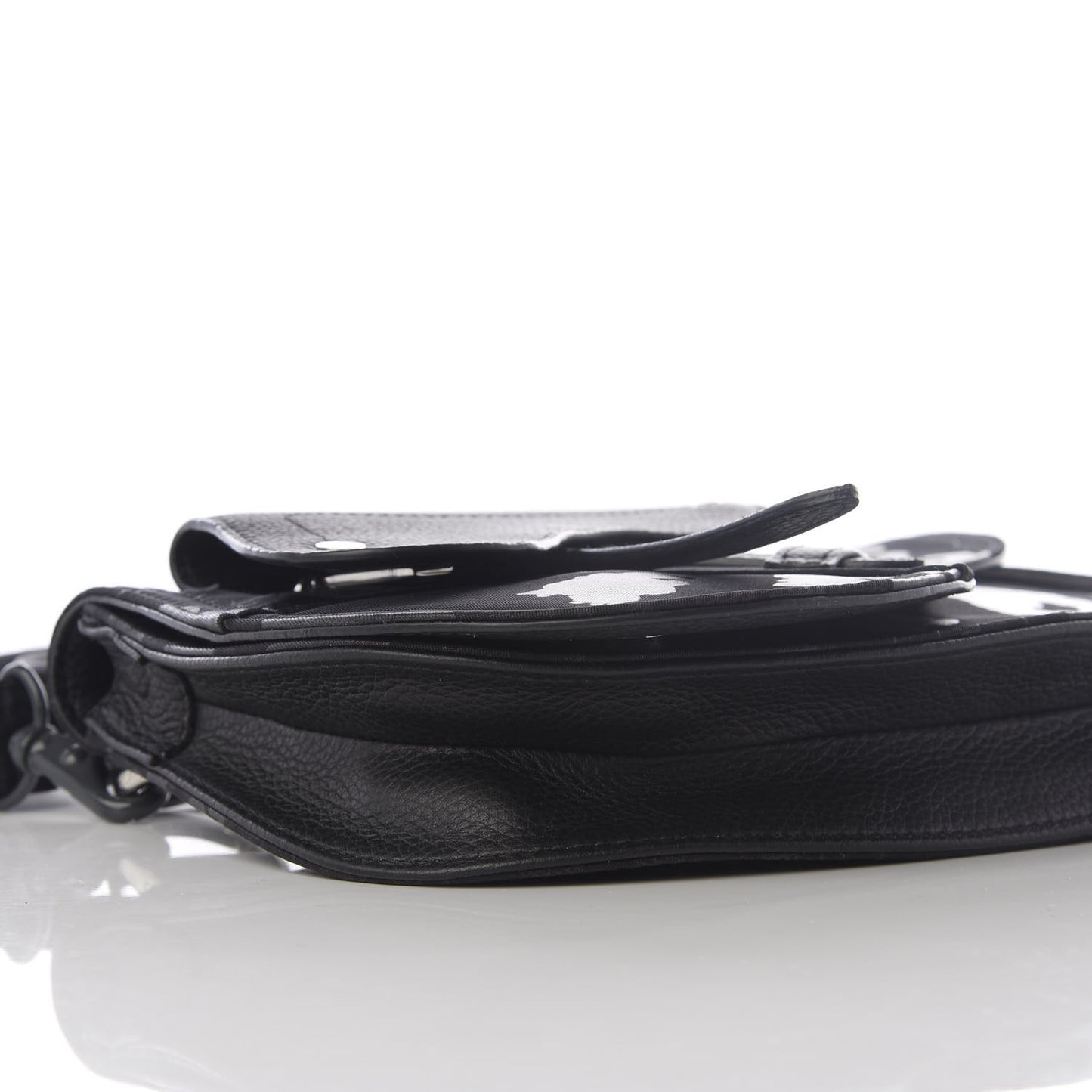 Calfskin Nylon Monogram Leopard Print Saddle Pouch Black