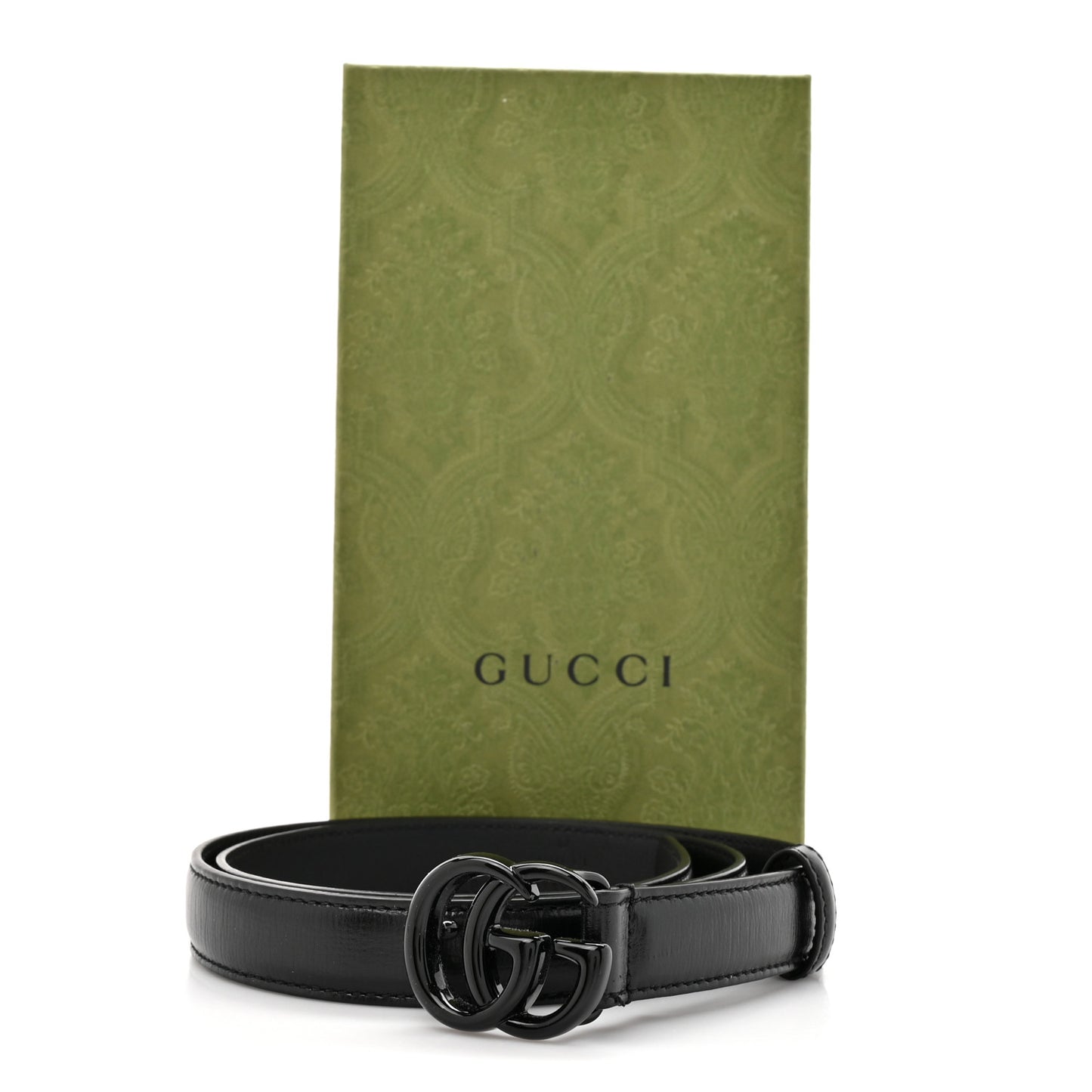 Azalea Calfskin Enamel Monochrome Double G 20mm Belt 75 30 Black