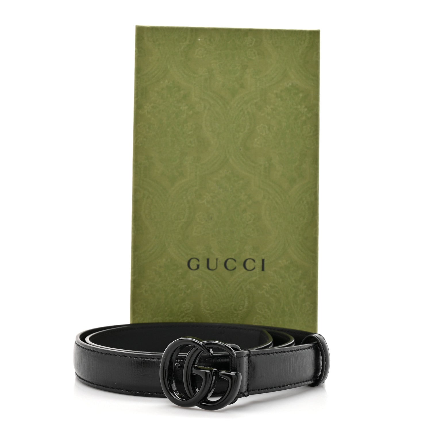 Gucci Azalea Calfskin Enamel Monochrome Double G 20mm Belt 75 30 Black 5 of 5
