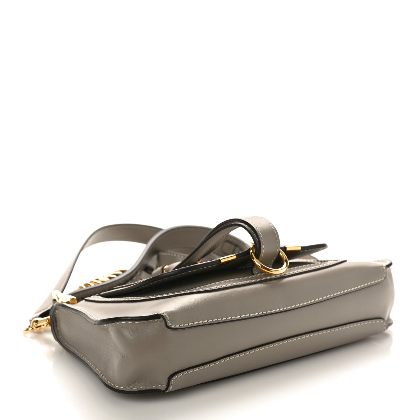 Shiny Calfskin Small Marcie Saddle Shoulder Bag Motty Grey