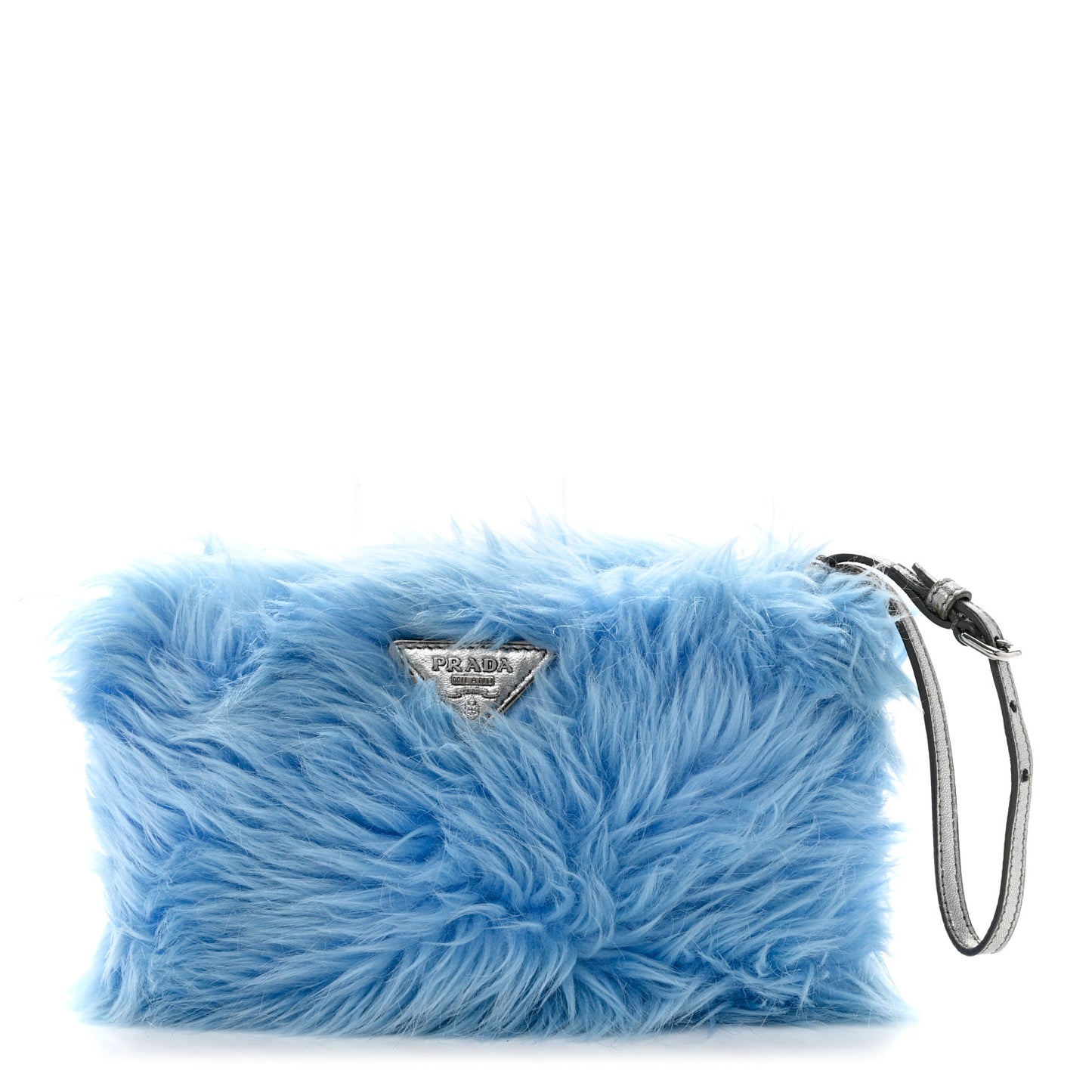 Eco Pelliccia Faux Fur Wristlet Clutch Azzurro